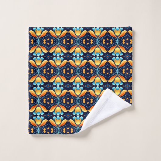 Art Deco blauw sinaasappel Bad Handdoek (Wasdoekje)