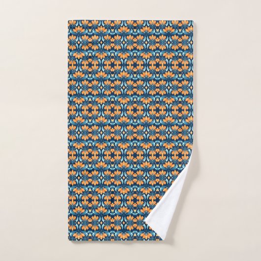 Art Deco blauw sinaasappel Bad Handdoek (Handdoek)