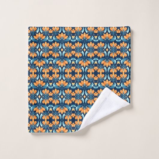 Art Deco blauw sinaasappel Bad Handdoek (Wasdoekje)