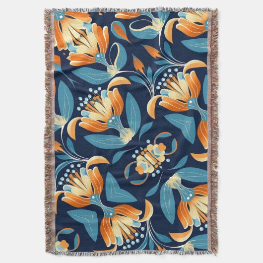 Art Deco blauw sinaasappel Deken (Voorkant Verticaal)