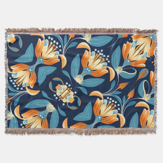 Art Deco blauw sinaasappel Deken (Voorkant)