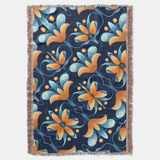 Art Deco blauw sinaasappel Deken (Voorkant Verticaal)