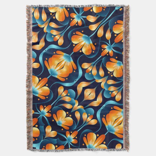 Art Deco blauw sinaasappel Deken (Voorkant Verticaal)