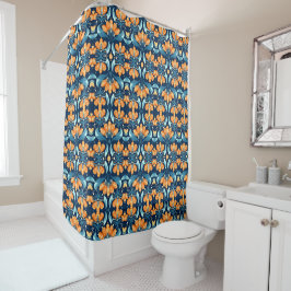 Art Deco blauw sinaasappel Douchegordijn