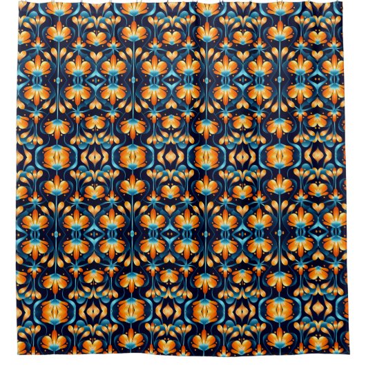 Art Deco blauw sinaasappel Douchegordijn (Voorkant)