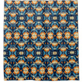 Art Deco blauw sinaasappel Douchegordijn (Voorkant)