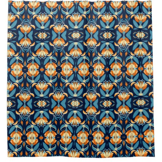 Art Deco blauw sinaasappel Douchegordijn (Voorkant)