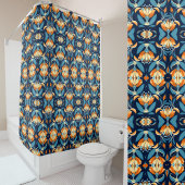 Art Deco blauw sinaasappel Douchegordijn