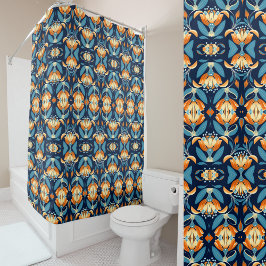 Art Deco blauw sinaasappel Douchegordijn