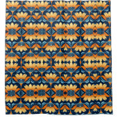 Art Deco blauw sinaasappel Douchegordijn (Voorkant)