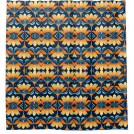 Art Deco blauw sinaasappel Douchegordijn