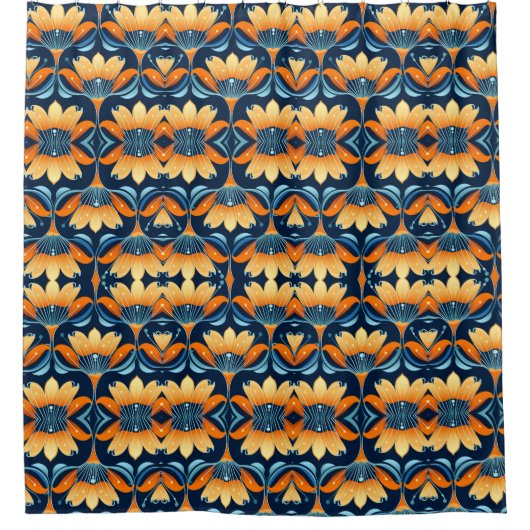 Art Deco blauw sinaasappel Douchegordijn (Voorkant)