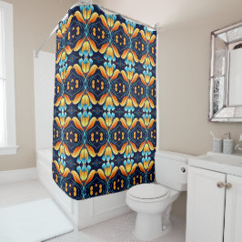 Art Deco blauw sinaasappel Douchegordijn