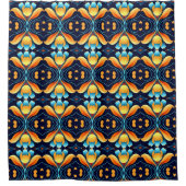 Art Deco blauw sinaasappel Douchegordijn (Voorkant)