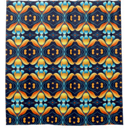 Art Deco blauw sinaasappel Douchegordijn