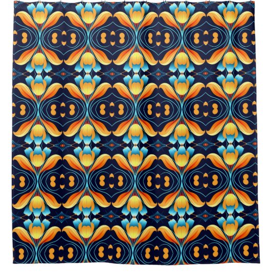 Art Deco blauw sinaasappel Douchegordijn (Voorkant)