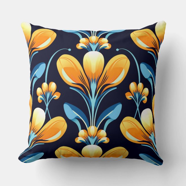 Art Deco blauw sinaasappel Kussen (Voorkant)