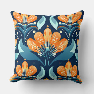 Art Deco blauw sinaasappel Kussen