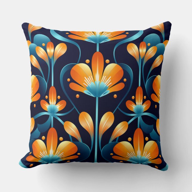 Art Deco blauw sinaasappel Kussen (Voorkant)