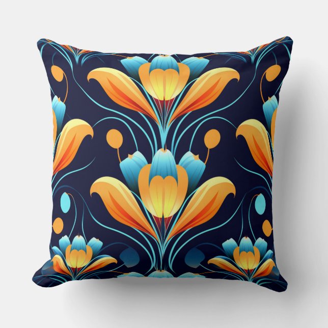 Art Deco blauw sinaasappel Kussen (Voorkant)
