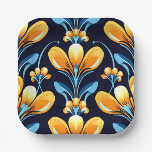 Art Deco blauw sinaasappel Papieren Bordje