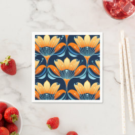 Art Deco blauw sinaasappel Servet