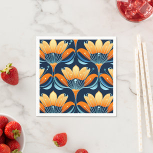 Art Deco blauw sinaasappel Servet