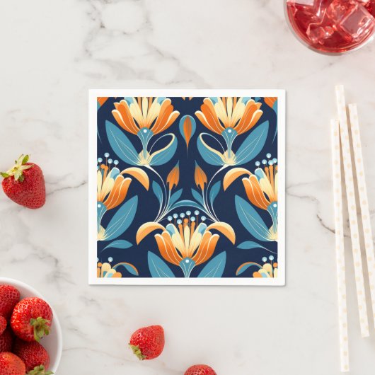 Art Deco blauw sinaasappel Servet (Insitu)
