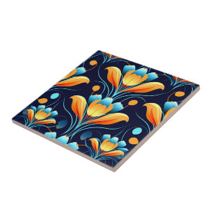 Art Deco blauw sinaasappel Tegeltje