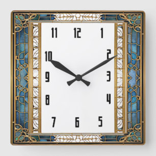 Art Deco Blauw Vierkante Klok