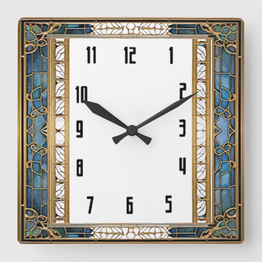 Art Deco Blauw Vierkante Klok (Voorkant)