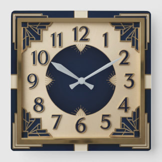 Art Deco Blauw Vierkante Klok