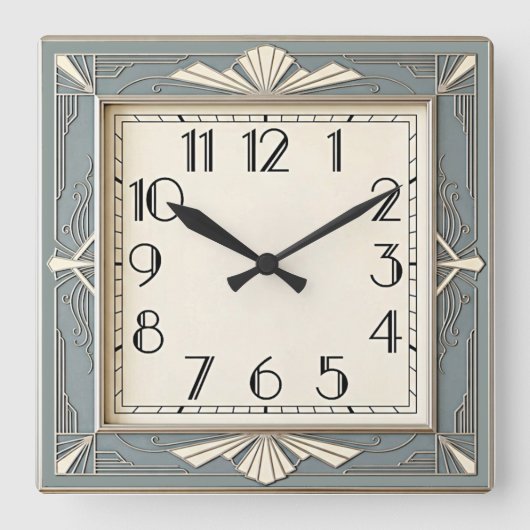 Art Deco Blauw Vierkante Klok (Voorkant)