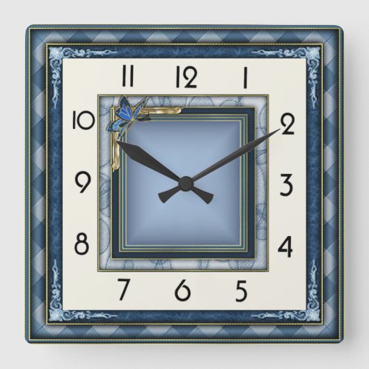 Art Deco Blauw Vierkante Klok (Voorkant)