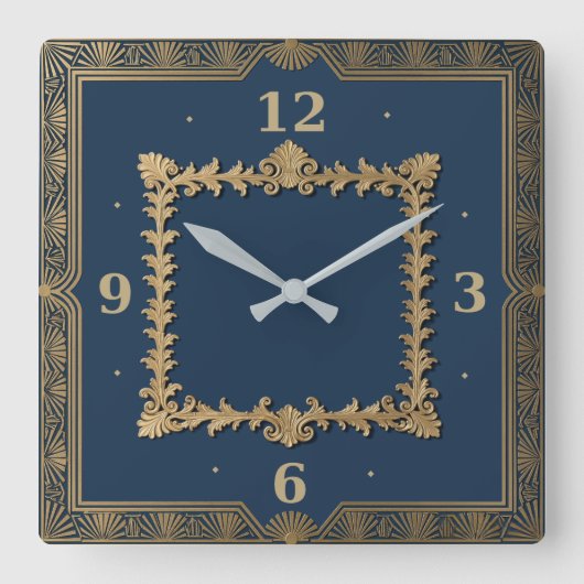 Art Deco blauw Vierkante Klok (Voorkant)