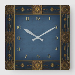 Art Deco Blauw Vierkante Klok