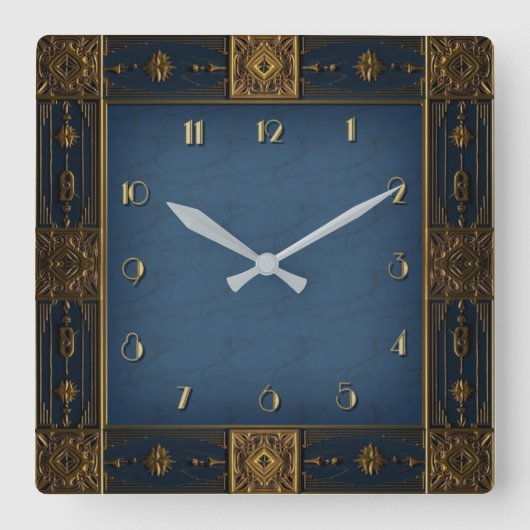 Art Deco Blauw Vierkante Klok (Voorkant)