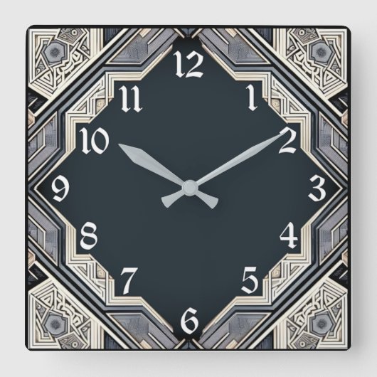 Art Deco Blauw Vierkante Klok (Voorkant)