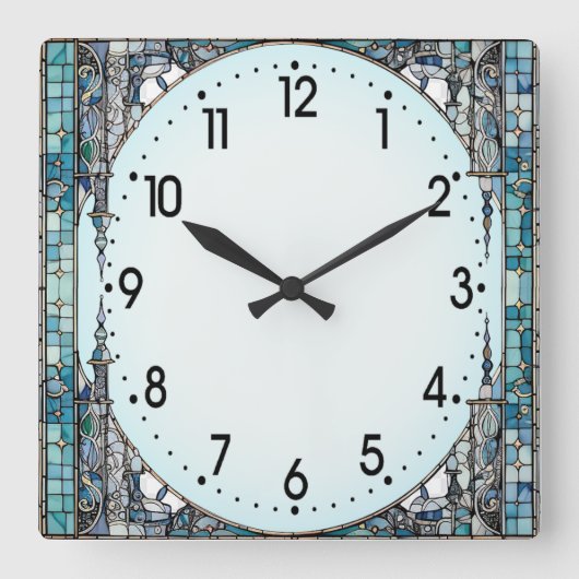 Art Deco Blauw Vierkante Klok (Voorkant)