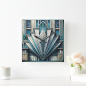 Art Deco Blauw Vierkante Klok (Huis)