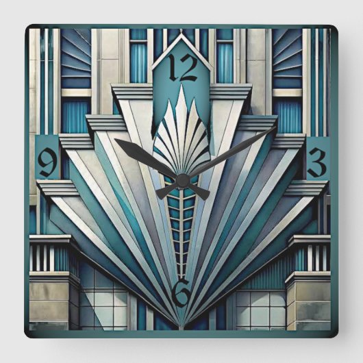 Art Deco Blauw Vierkante Klok (Voorkant)