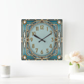 Art Deco Blauw Vierkante Klok (Huis)