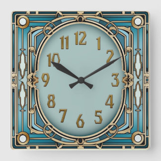 Art Deco Blauw Vierkante Klok