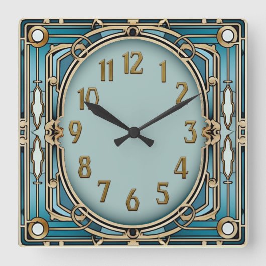 Art Deco Blauw Vierkante Klok (Voorkant)