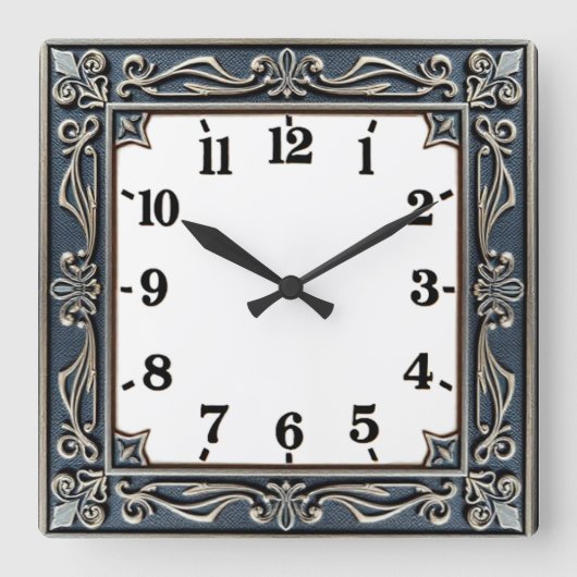 Art Deco Blauw Vierkante Klok (Voorkant)