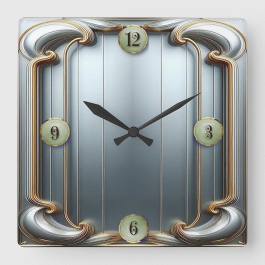 Art Deco Blauw Vierkante Klok (Voorkant)
