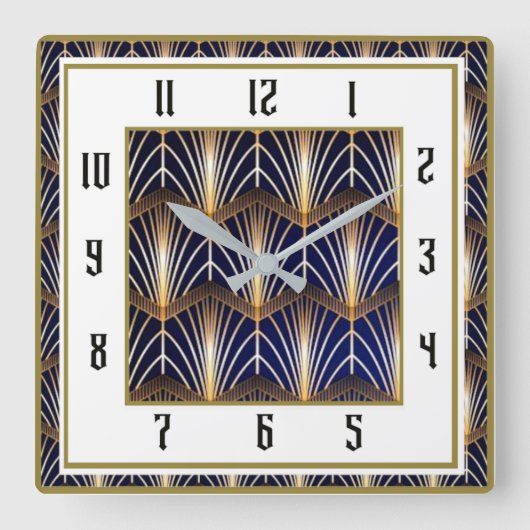Art Deco Blauw Vierkante Klok (Voorkant)