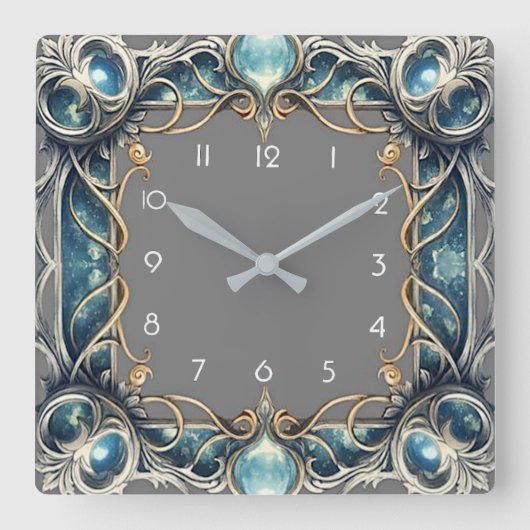 Art Deco Blauw Vierkante Klok (Voorkant)