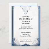 Art deco blauw wit elegante bruiloft uitnodiging (Voorkant / Achterkant)