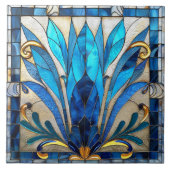 Art Deco Blauw Wit Goud Bloemblaadjes Tegeltje (Voorkant)